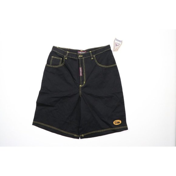 NOS Vtg 90s Streetwear Mens 38 Hip Hop Baggy Loose Fit Denim Jean Shorts Black